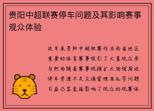 贵阳中超联赛停车问题及其影响赛事观众体验